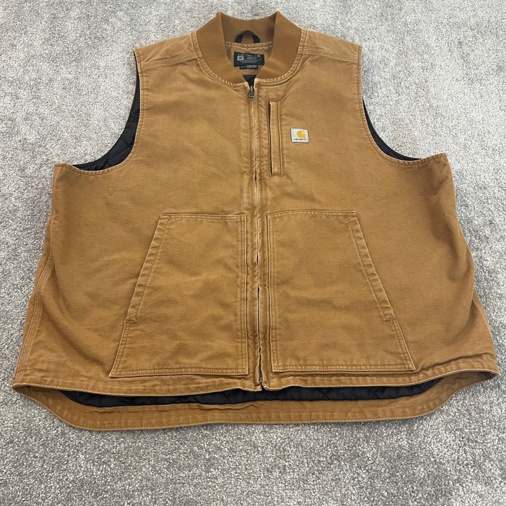 Carhartt Vest Mens XXL Loose Fit Washed Duck Canvas Quilted Lined Insulated